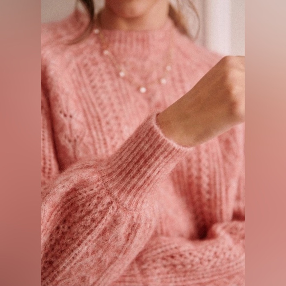 Sezane Pink Scarlett Cable Knit Jumper - light rosewood - Picture 3 of 10